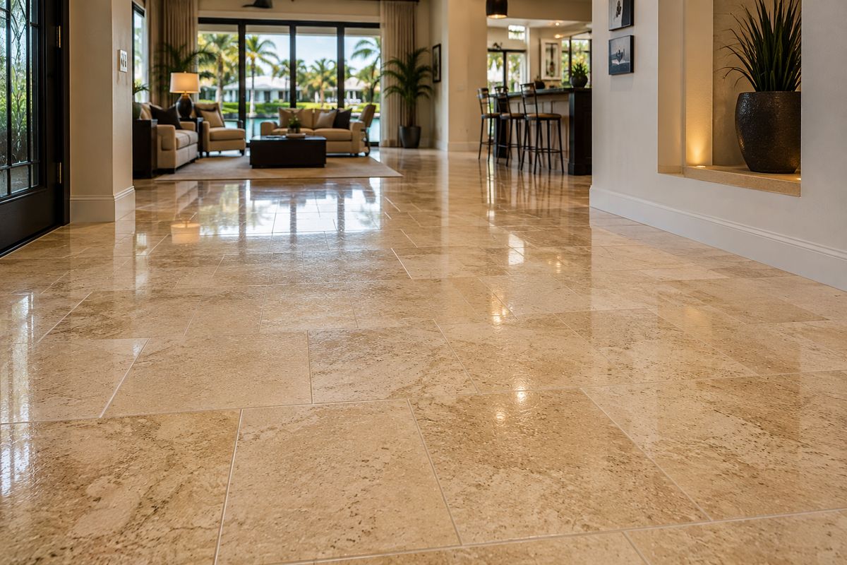 Sealed, glossy tile floor in a Florida home